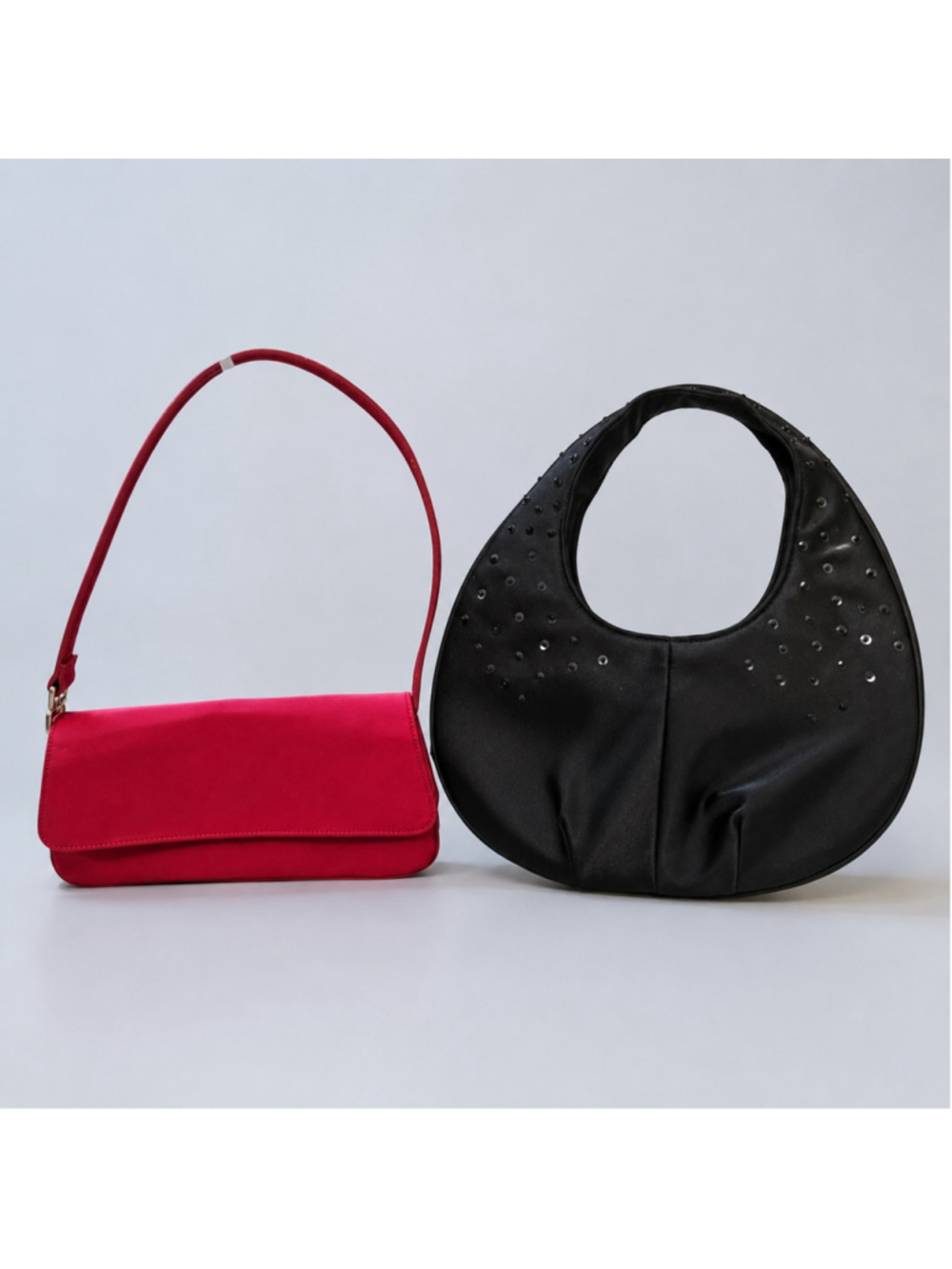 Vintage 90s Y2K Evening Bag Lot Liz Claiborne Red Satin Black Sequin Purse Set